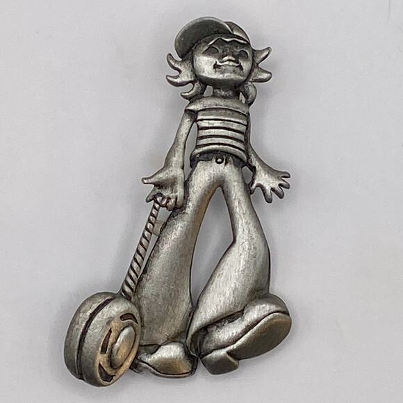 Vintage Signed JJ Jonette Jewelry Boy Girl Kid Playing Yo-Yo Pewter Pin Brooch - Picture 1 of 4